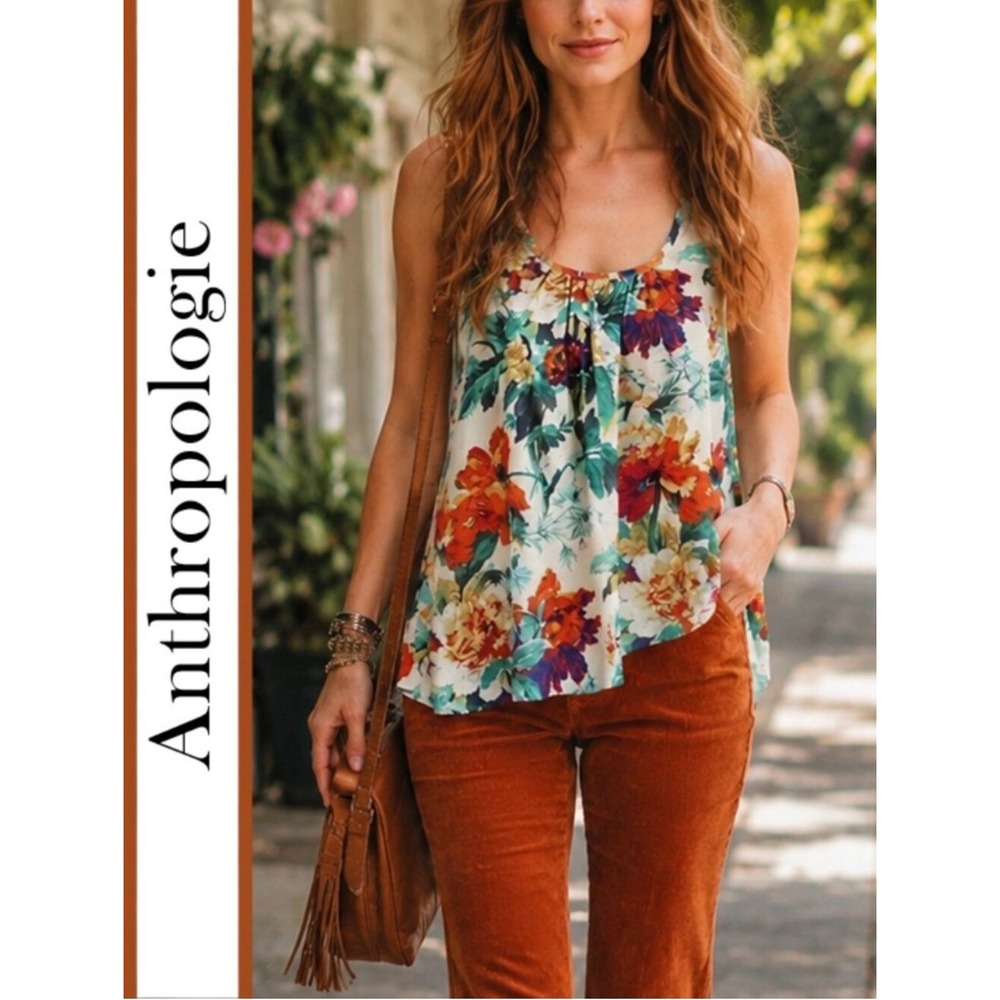Anthropologie/Meadow Rue | 'Merlon' Floral Split Back Swing Top SZ LG